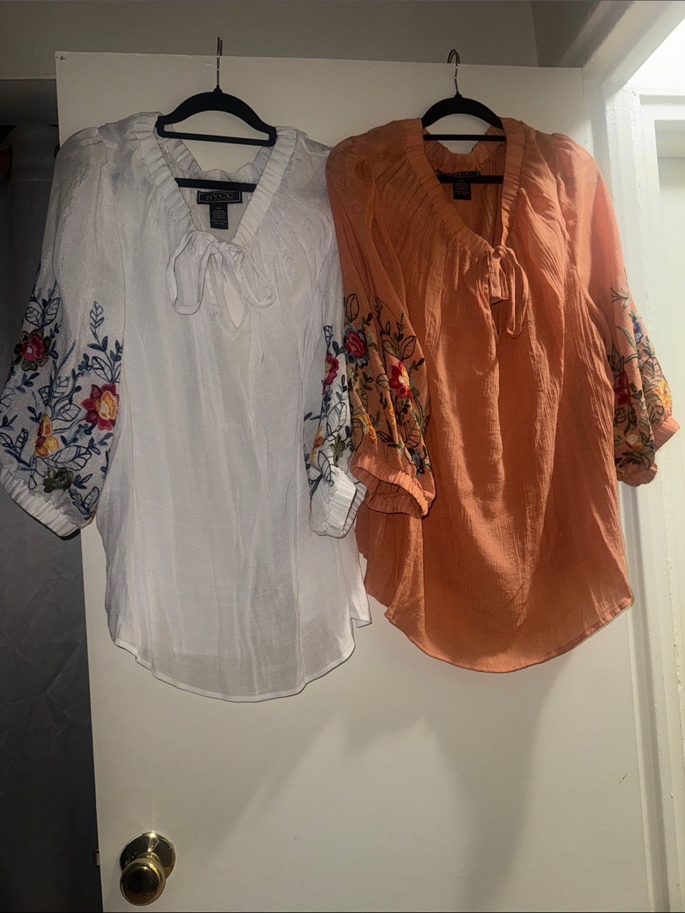 New York & Company White and Orange Embroidered Peasant Blouse (Set of 2)